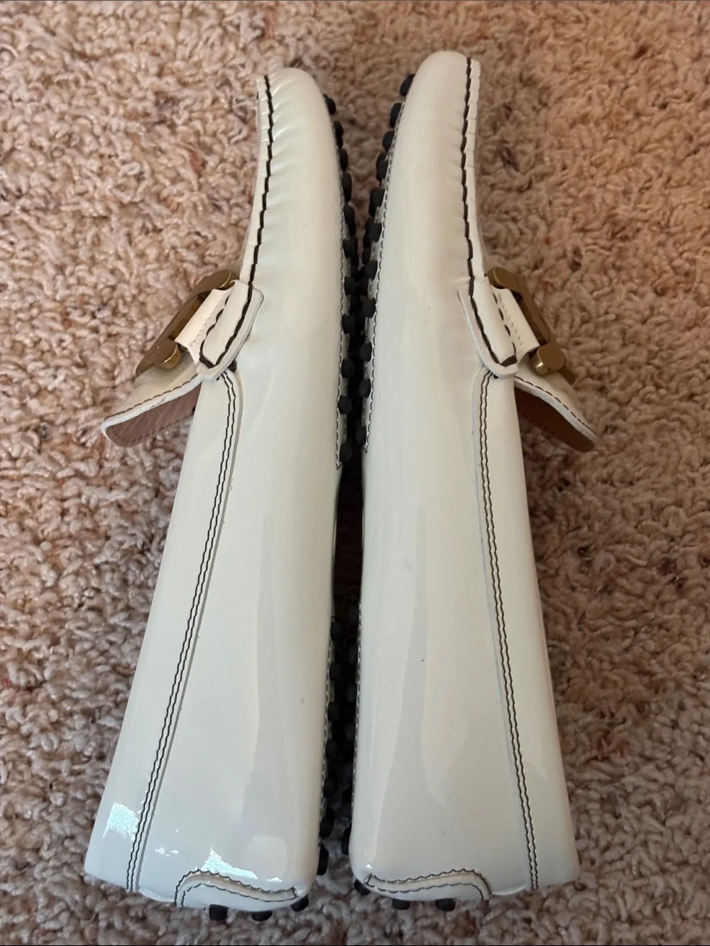 Tod's White Parent Leather Horsebit Boat Loafers Kate Gommino Heritage Designer